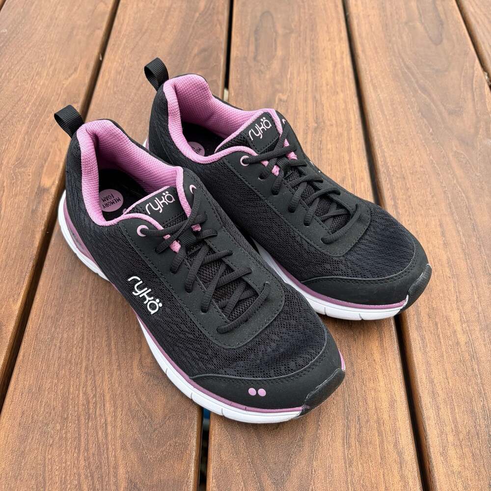 Ryka Rayne Women's Mesh Memory Foam Walking Sneakers Black & Mauve Size 8W